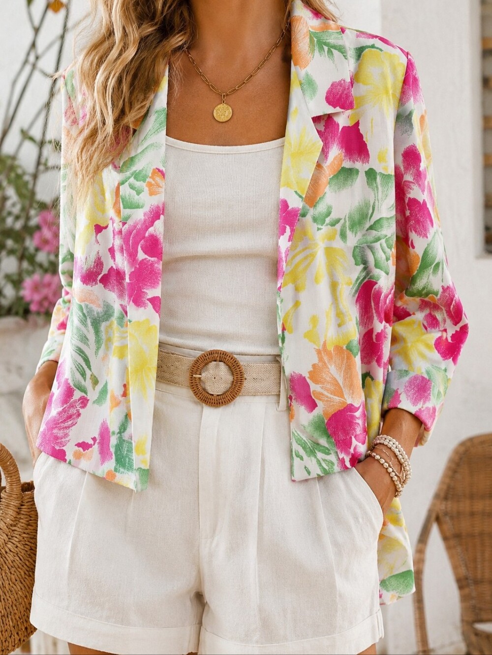 🇨🇦 Benton Road Tropical Floral Open Front Jacket Blazer Size 14 Made in Canada